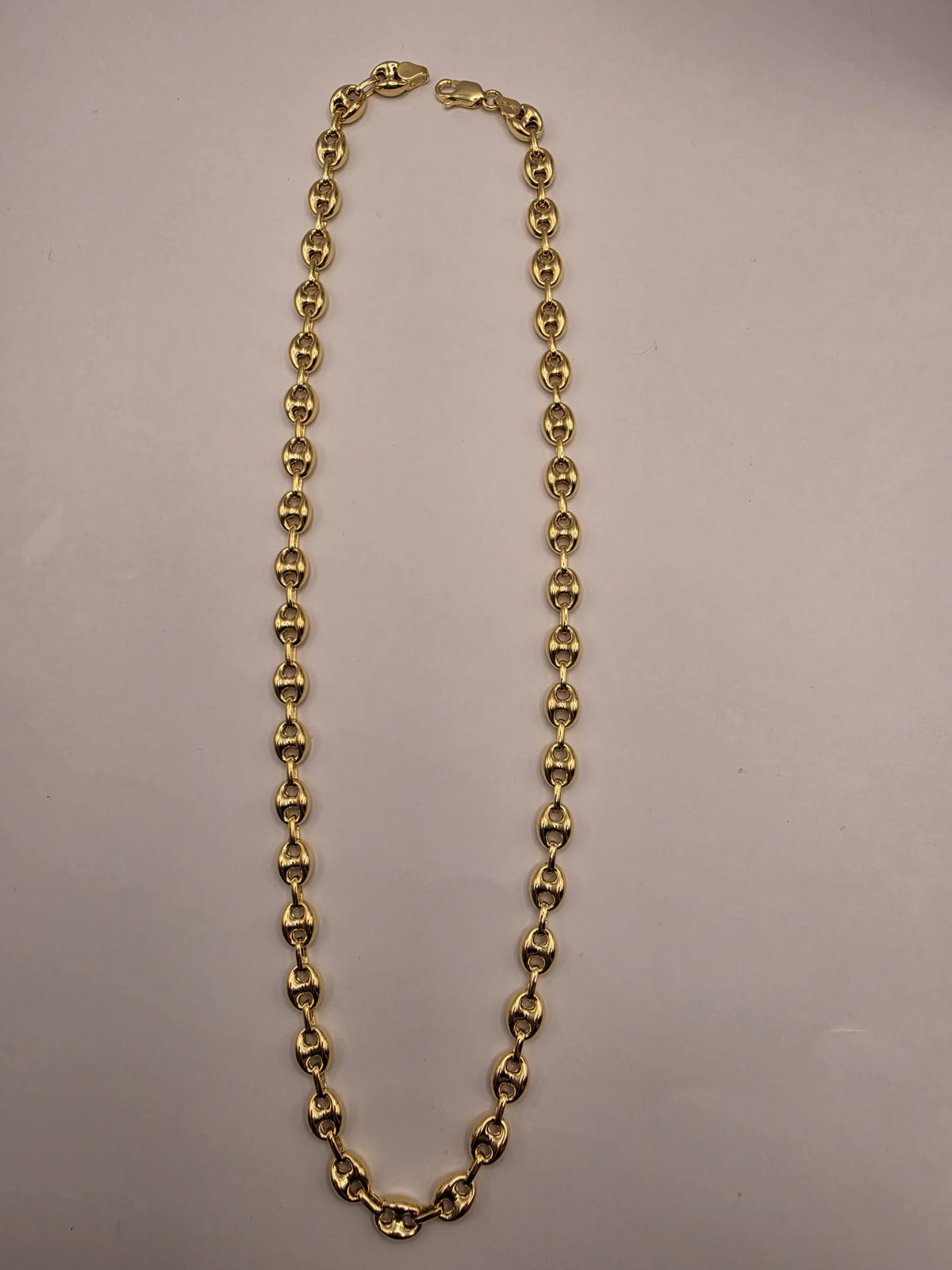Gold Plated Sterling Silver Puff Mariner Necklace | 22 Inch 8mm Coffee Bean Chain