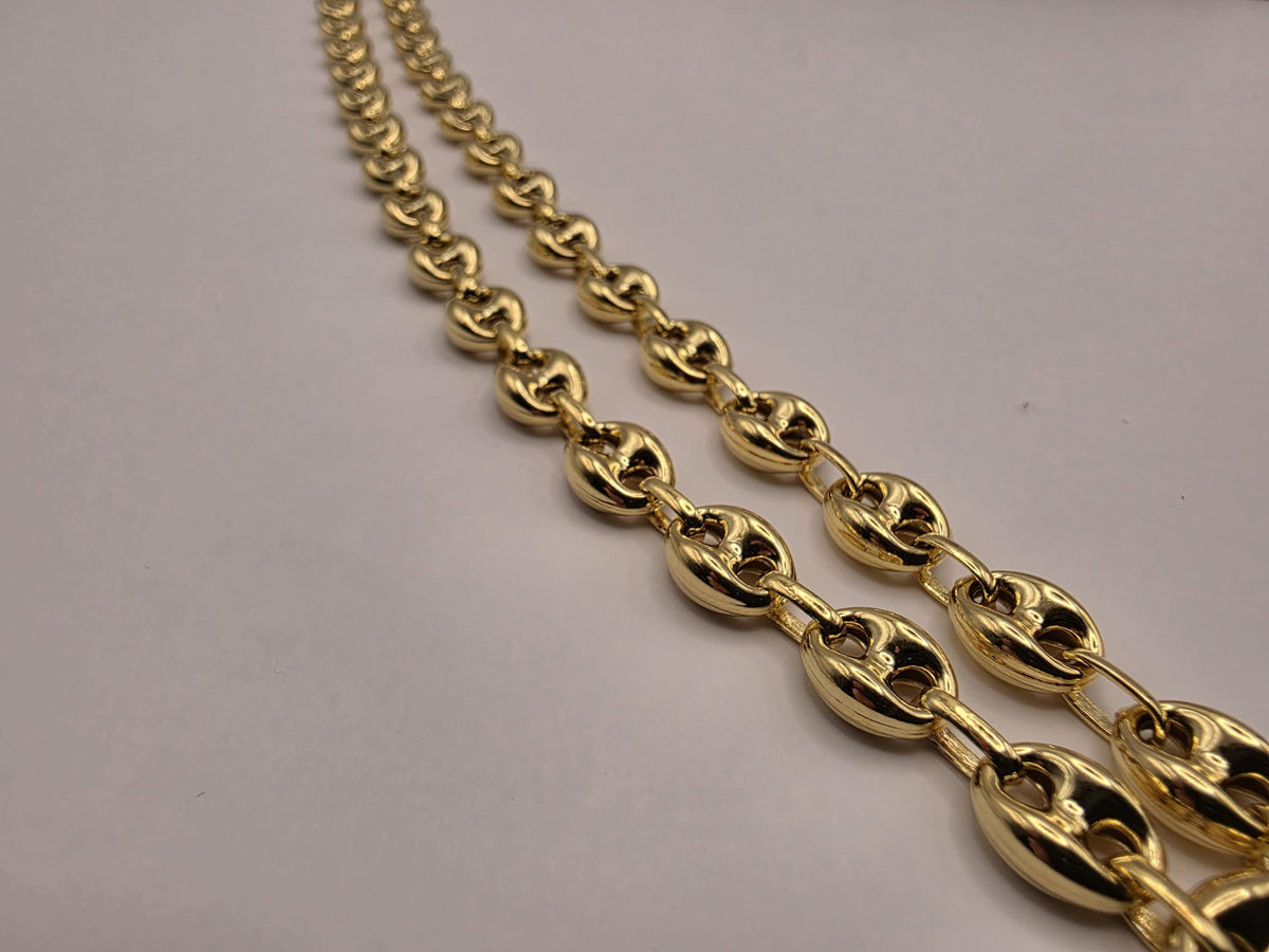 Gold Plated Sterling Silver Puff Mariner Necklace | 22 Inch 8mm Coffee Bean Chain