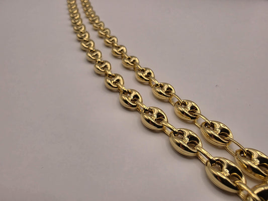 Gold Plated Sterling Silver Puff Mariner Necklace | 22 Inch 8mm Coffee Bean Chain
