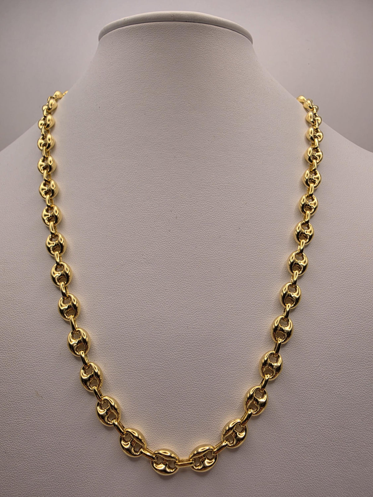 Gold Plated Sterling Silver Puff Mariner Necklace | 22 Inch 8mm Coffee Bean Chain