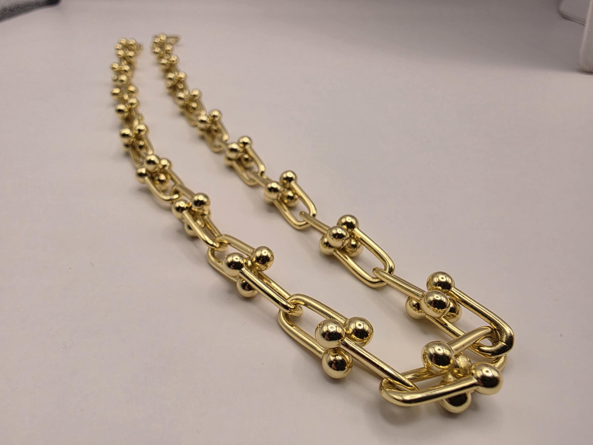 Heavy Gold Plated Sterling Silver Barbell Link Necklace | 18 Inch Statement Chain, 61.4g