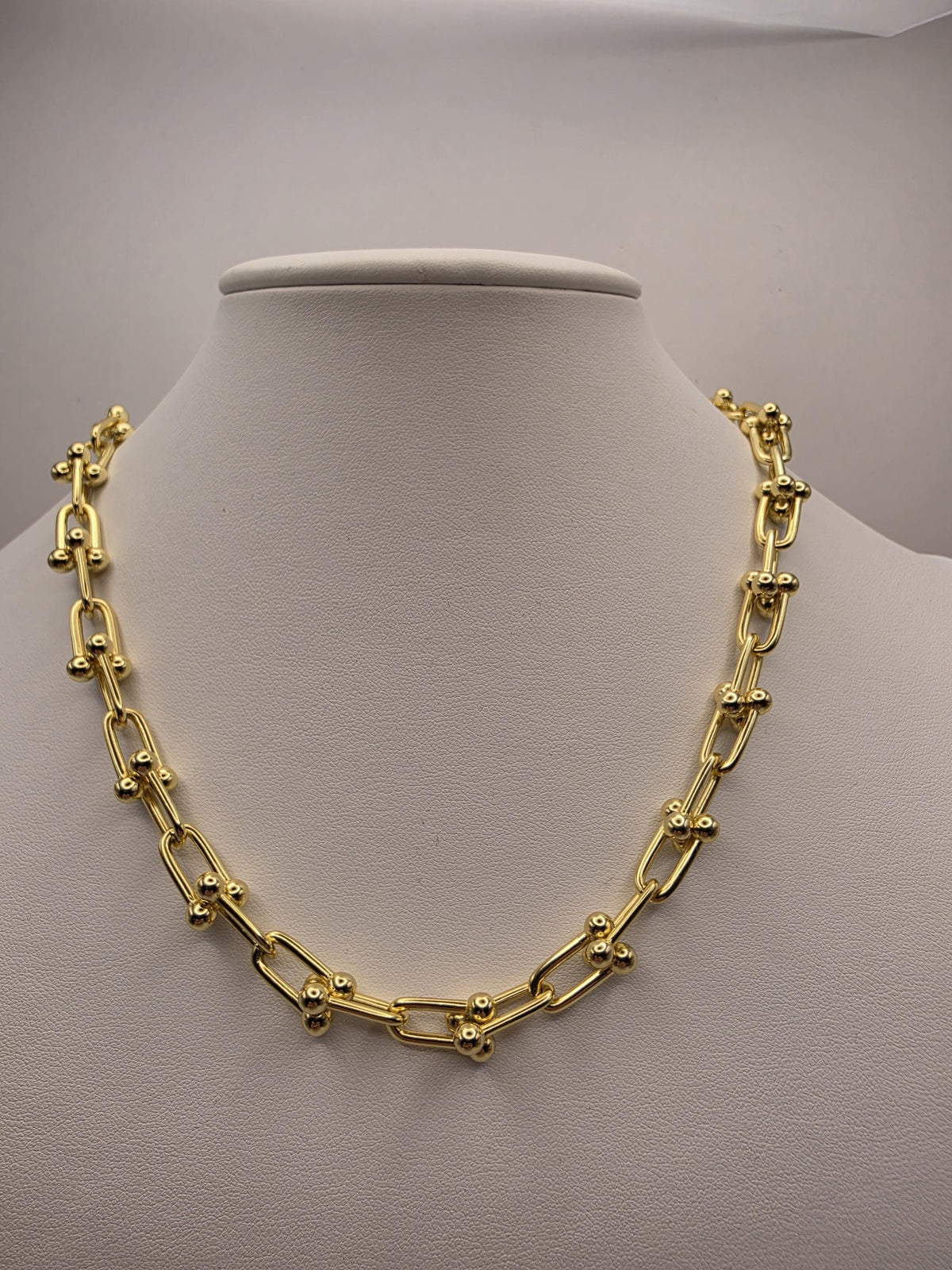 Heavy Gold Plated Sterling Silver Barbell Link Necklace | 18 Inch Statement Chain, 61.4g
