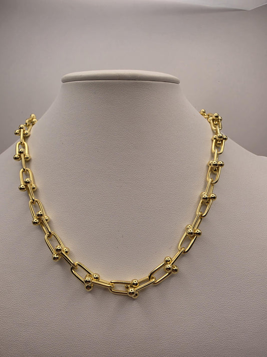 Heavy Gold Plated Sterling Silver Barbell Link Necklace | 18 Inch Statement Chain, 61.4g