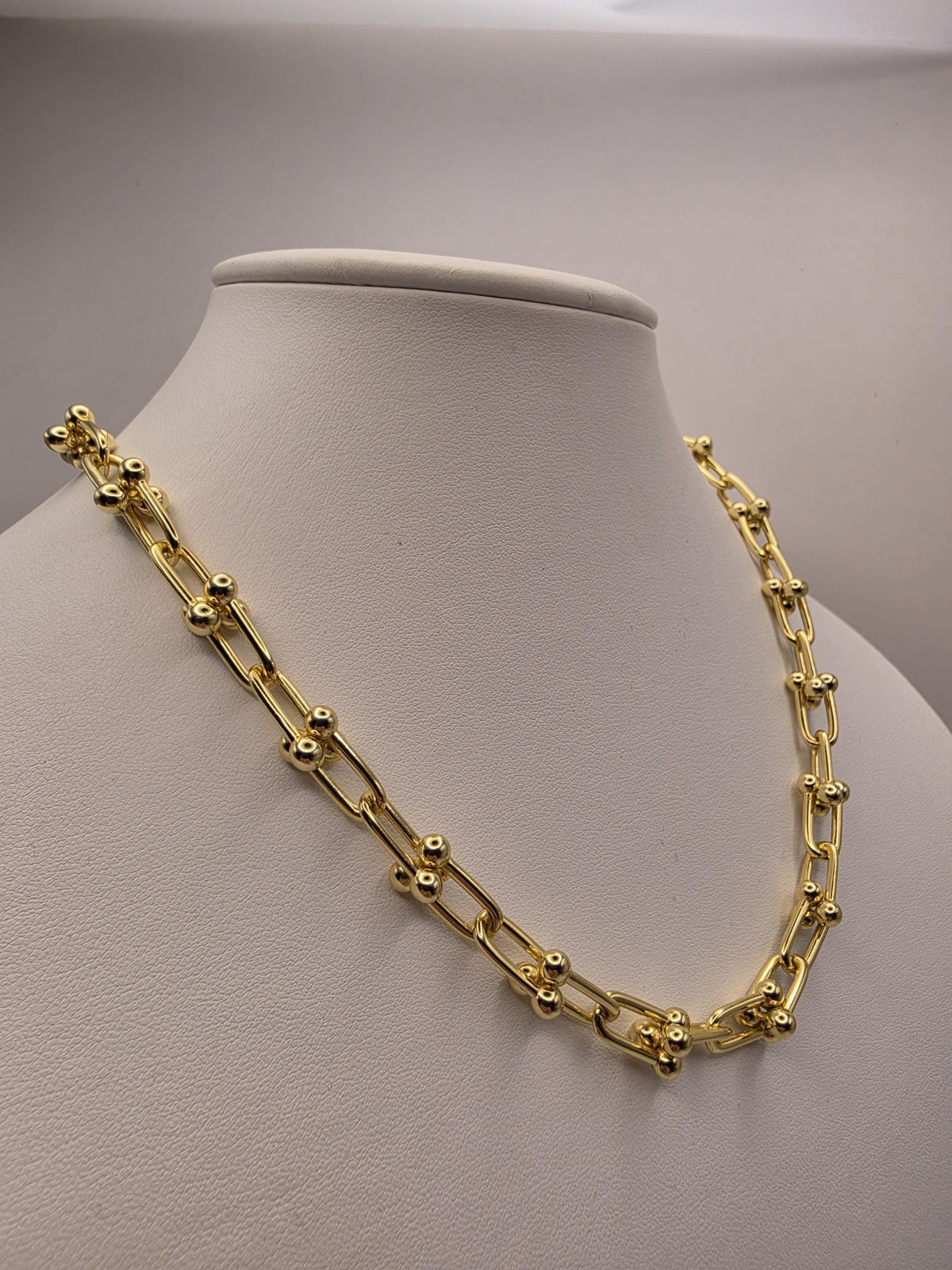 Heavy Gold Plated Sterling Silver Barbell Link Necklace | 18 Inch Statement Chain, 61.4g