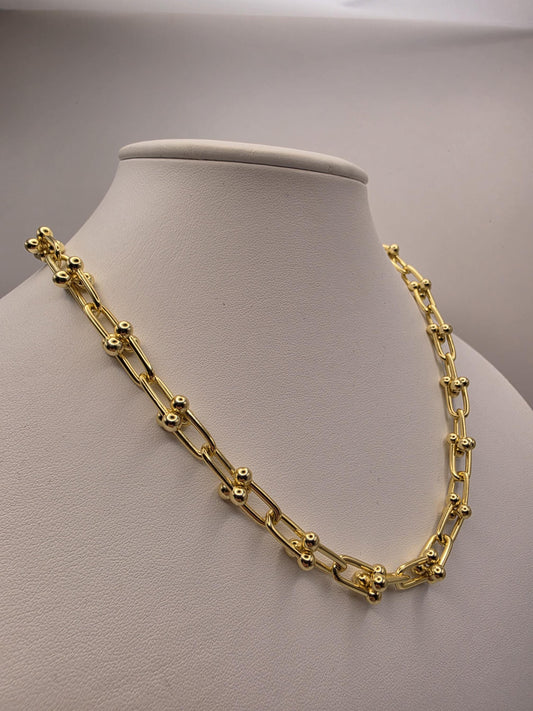 Heavy Gold Plated Sterling Silver Barbell Link Necklace | 18 Inch Statement Chain, 61.4g