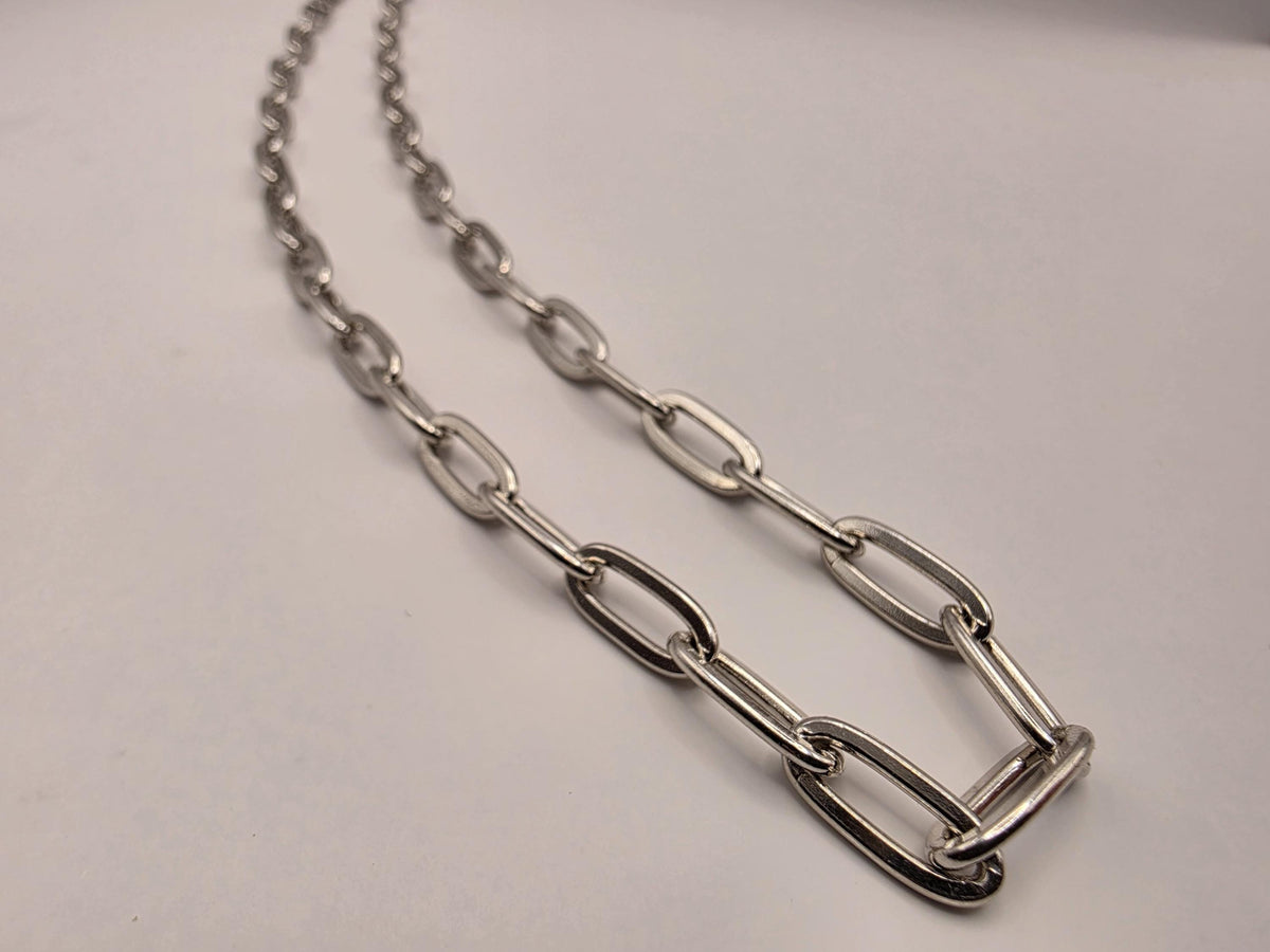 Sterling Silver Elongated Paperclip Necklace | 18 Inch 6mm Link Chain