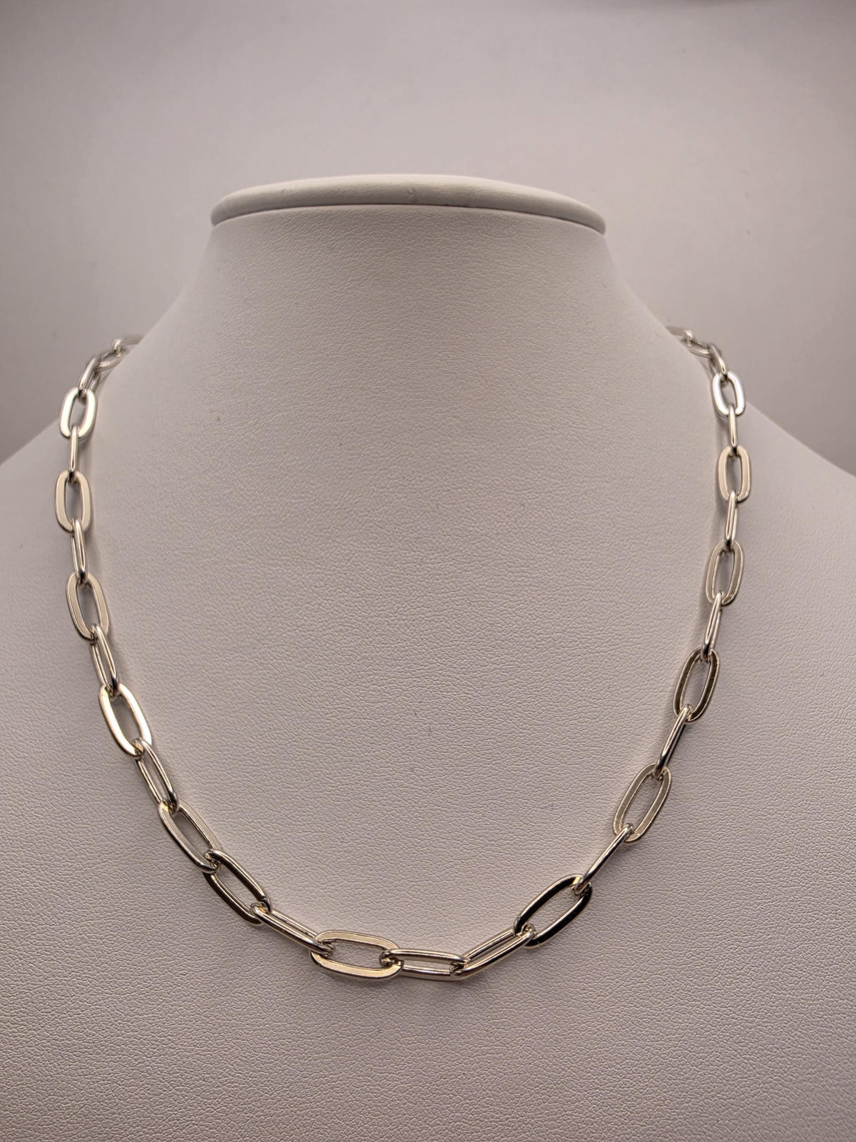 Sterling Silver Elongated Paperclip Necklace | 18 Inch 6mm Link Chain