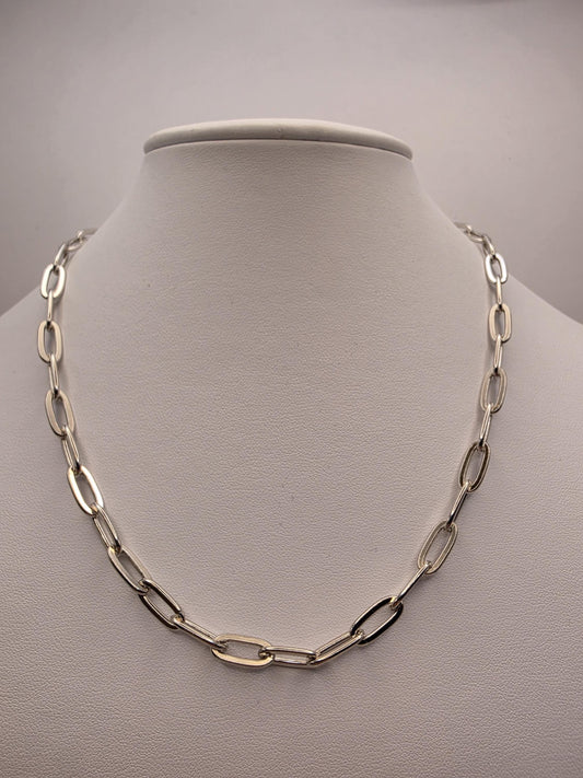 Sterling Silver Elongated Paperclip Necklace | 18 Inch 6mm Link Chain