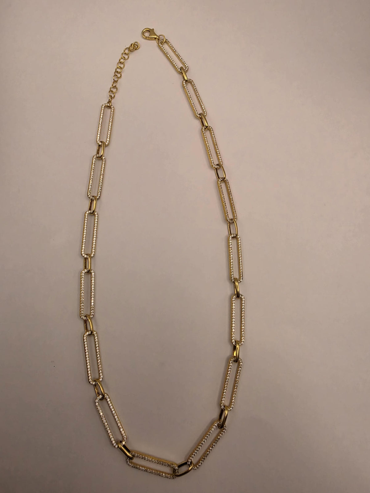Gold Plated Sterling Silver CZ Paperclip Necklace | 20 Inch Geometric Link Chain
