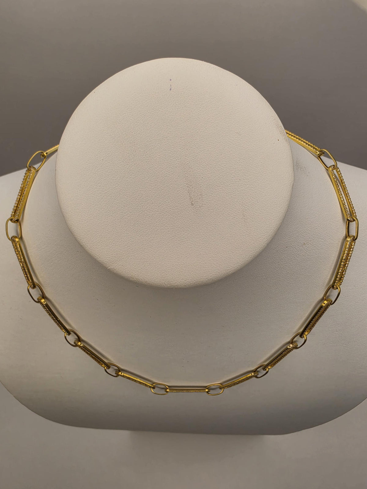 Gold Plated Sterling Silver CZ Paperclip Necklace | 20 Inch Geometric Link Chain
