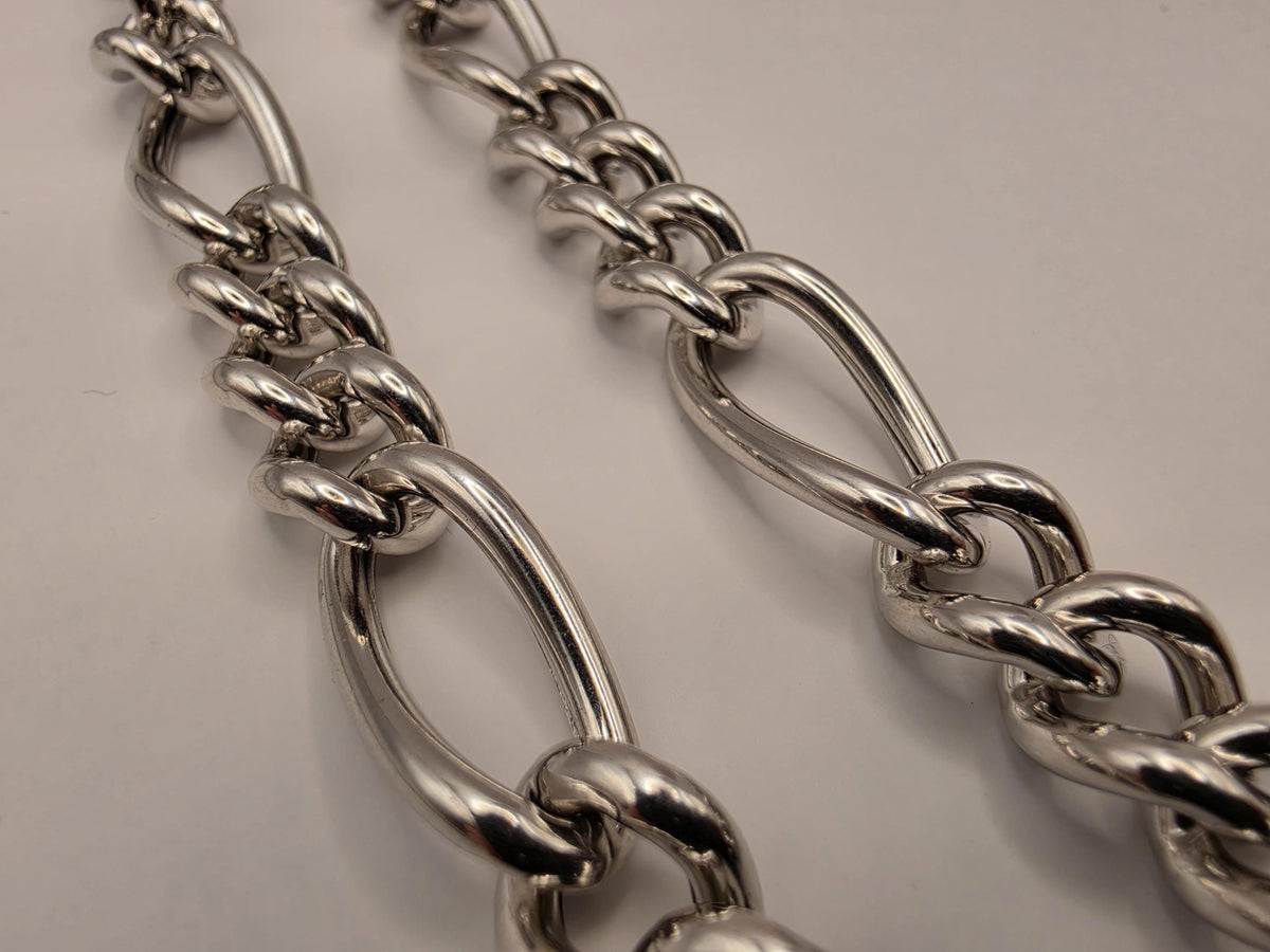 Sterling Silver Toggle Necklace | 18 Inch Alternating Figaro Statement Chain