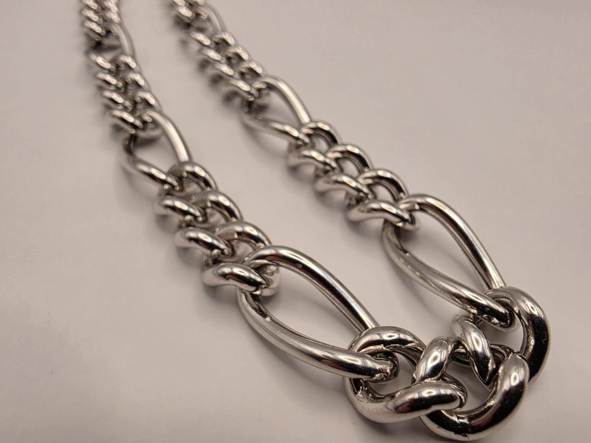 Sterling Silver Toggle Necklace | 18 Inch Alternating Figaro Statement Chain