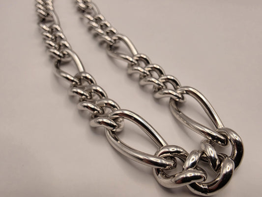 Sterling Silver Toggle Necklace | 18 Inch Alternating Figaro Statement Chain