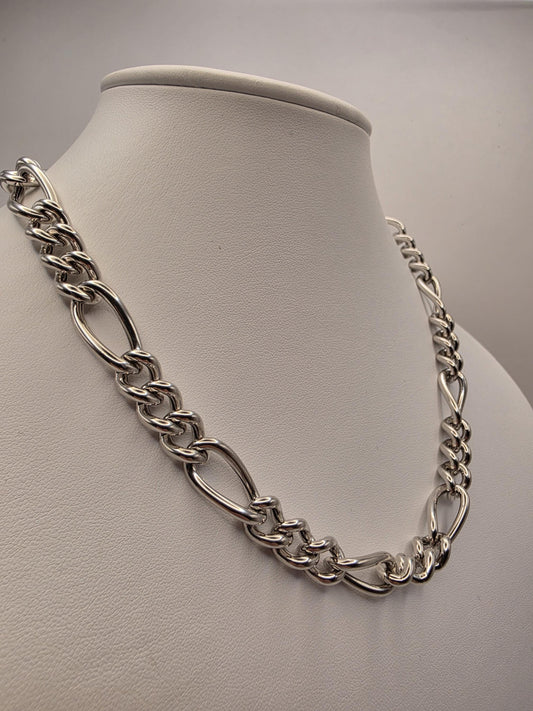 Sterling Silver Toggle Necklace | 18 Inch Alternating Figaro Statement Chain