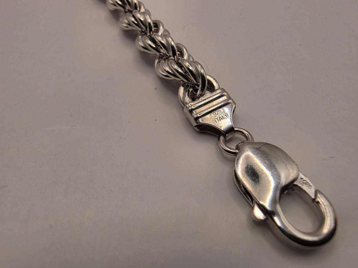 Sterling Silver Rope Bracelet | 9 Inch Heavy Twisted Chain, 19.2g