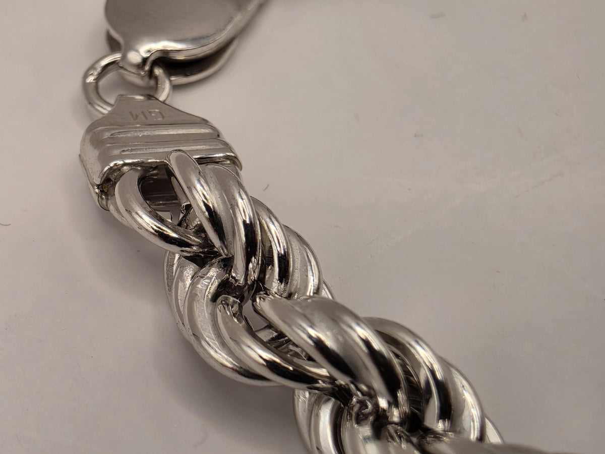 Sterling Silver Rope Bracelet | 9 Inch Heavy Twisted Chain, 19.2g