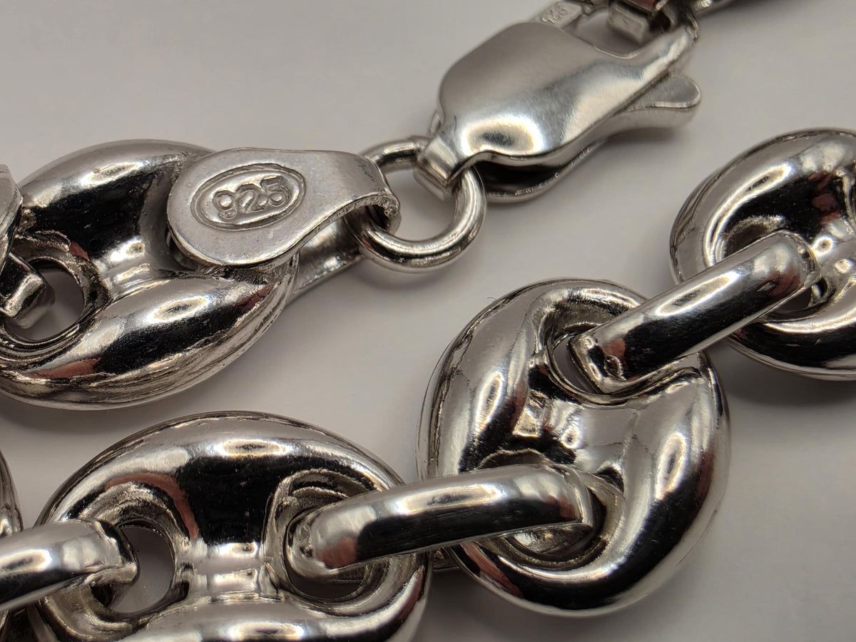 Sterling Silver Puff Mariner Bracelet | 8 Inch Coffee Bean Link Chain