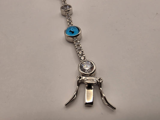 Sterling Silver Blue Evil Eye Bracelet | Clear CZ Tennis Link, 7.5 Inch