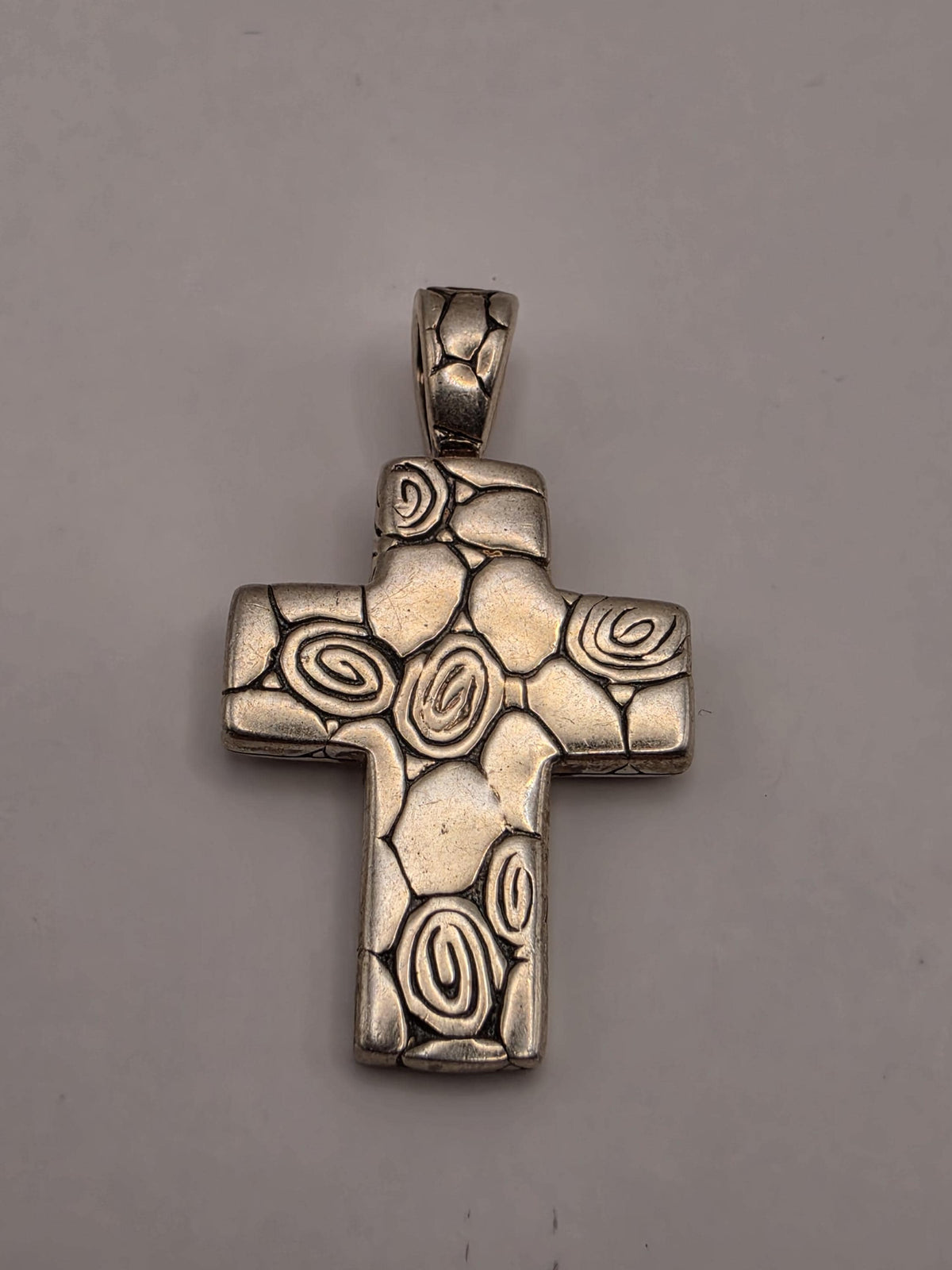 Sterling Silver Ornate Scroll Cross Pendant | Oxidized Floral Design