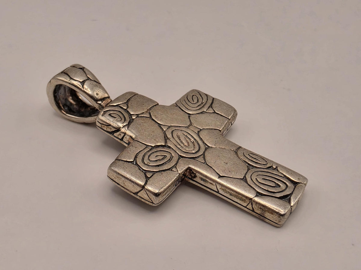 Sterling Silver Ornate Scroll Cross Pendant | Oxidized Floral Design
