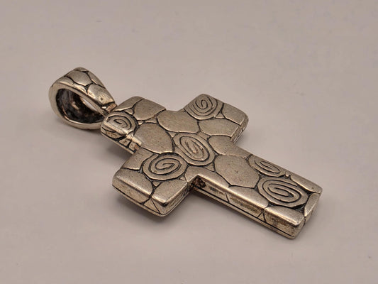 Sterling Silver Ornate Scroll Cross Pendant | Oxidized Floral Design