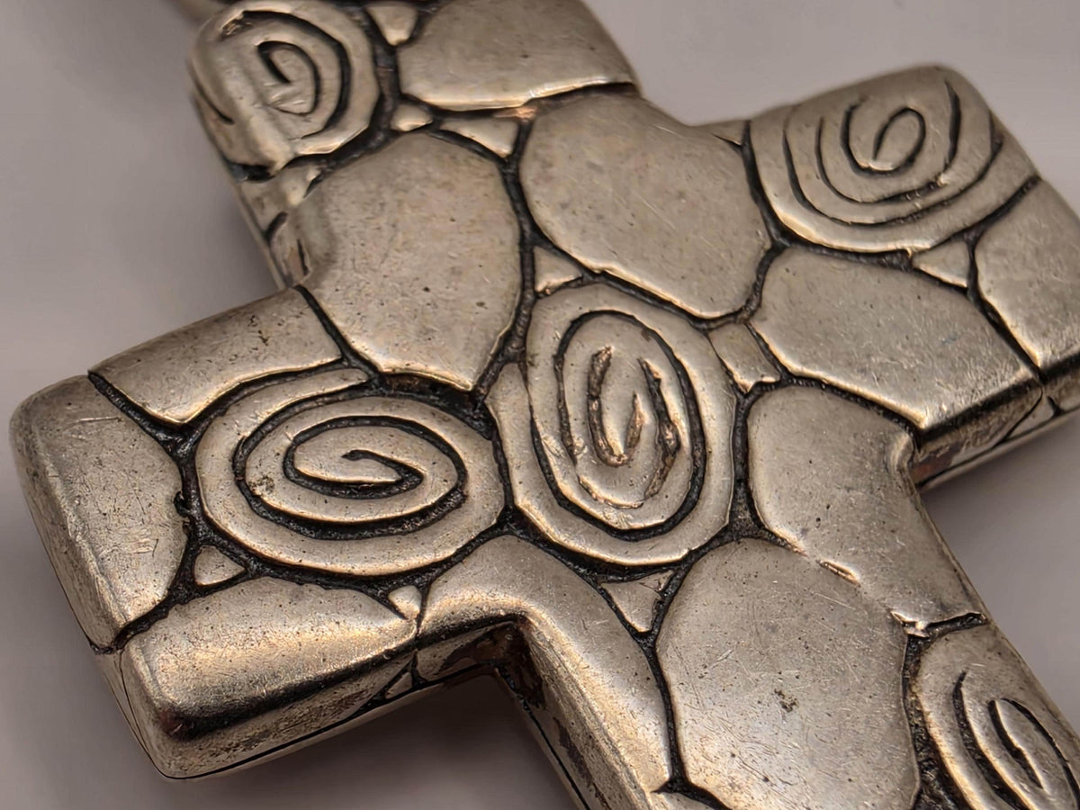Sterling Silver Ornate Scroll Cross Pendant | Oxidized Floral Design