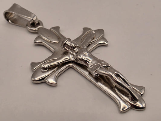 Sterling Silver Crucifix Pendant | Detailed Jesus Cross, 1.5 Inch