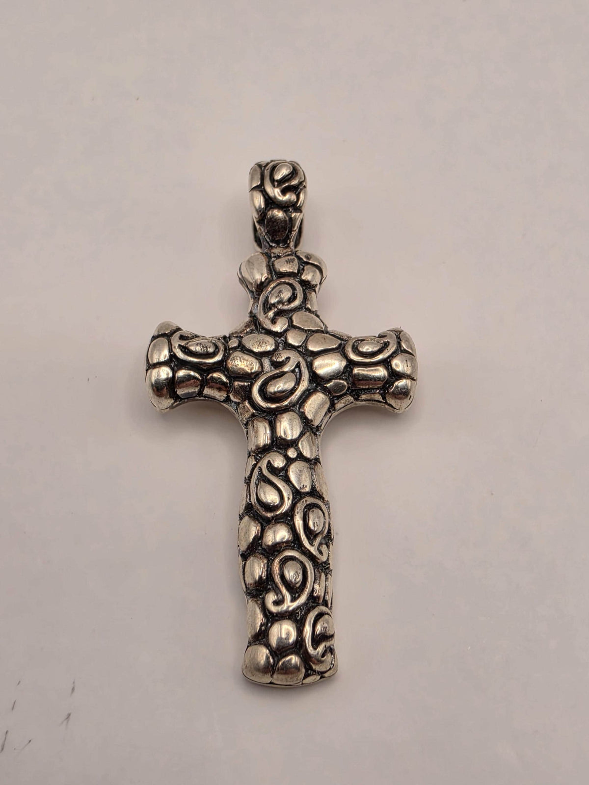 Sterling Silver Oxidized Bali Cross Pendant | Raised Circle Pattern