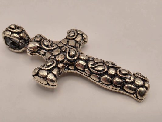 Sterling Silver Oxidized Bali Cross Pendant | Raised Circle Pattern