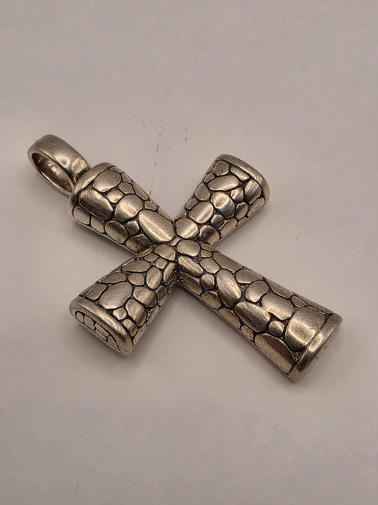 Sterling Silver Textured Cross Pendant | Reptile Scale Statement Design