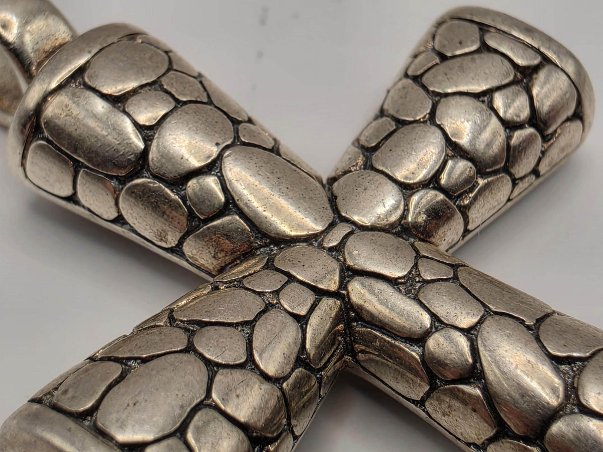 Sterling Silver Textured Cross Pendant | Reptile Scale Statement Design