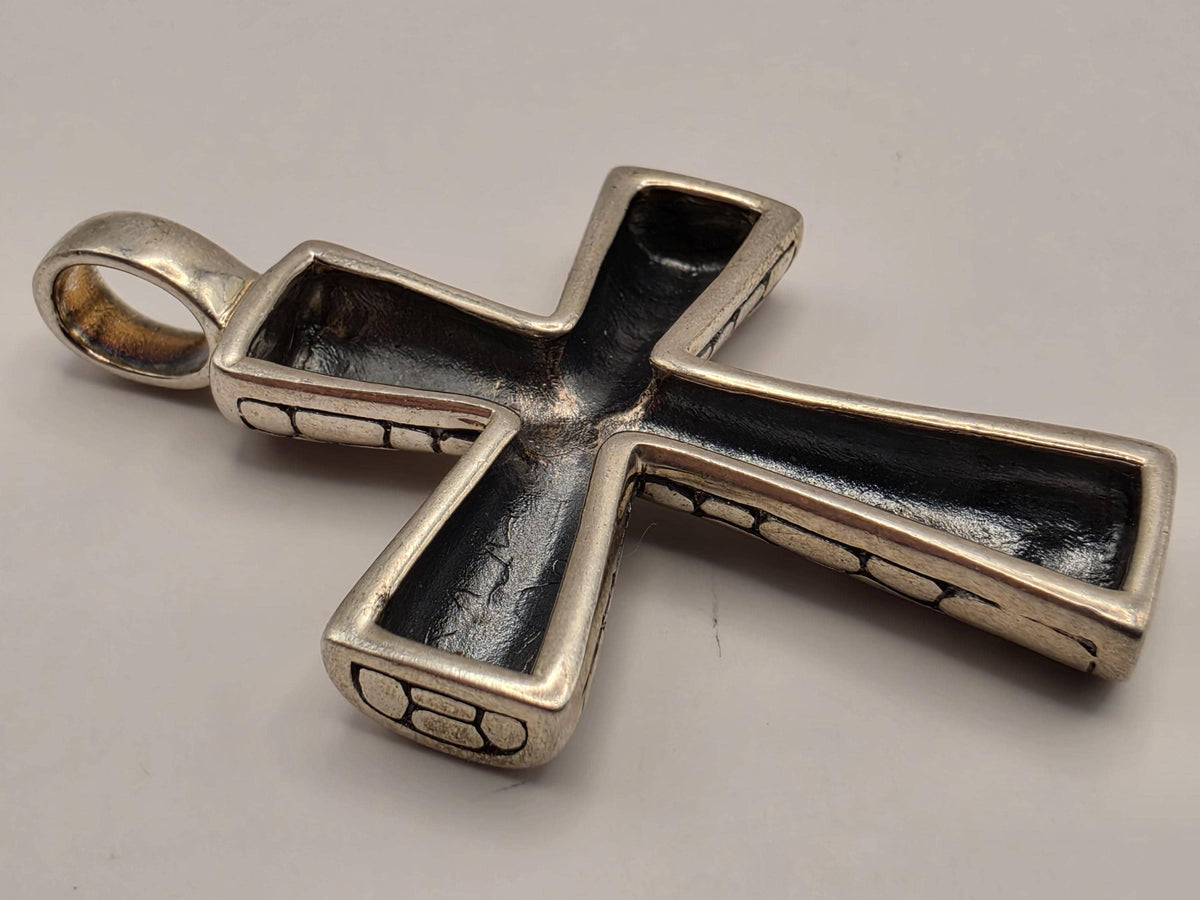 Sterling Silver Textured Cross Pendant | Reptile Scale Statement Design