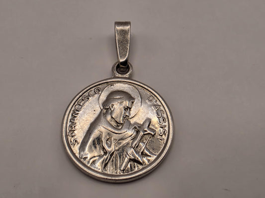 Sterling Silver Saint Francis Medal Pendant | Round Catholic Religious Charm