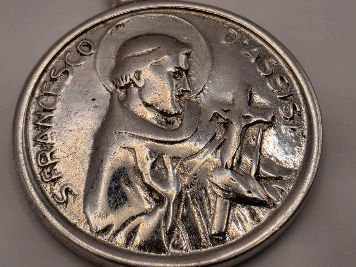 Sterling Silver Saint Francis Medal Pendant | Round Catholic Religious Charm