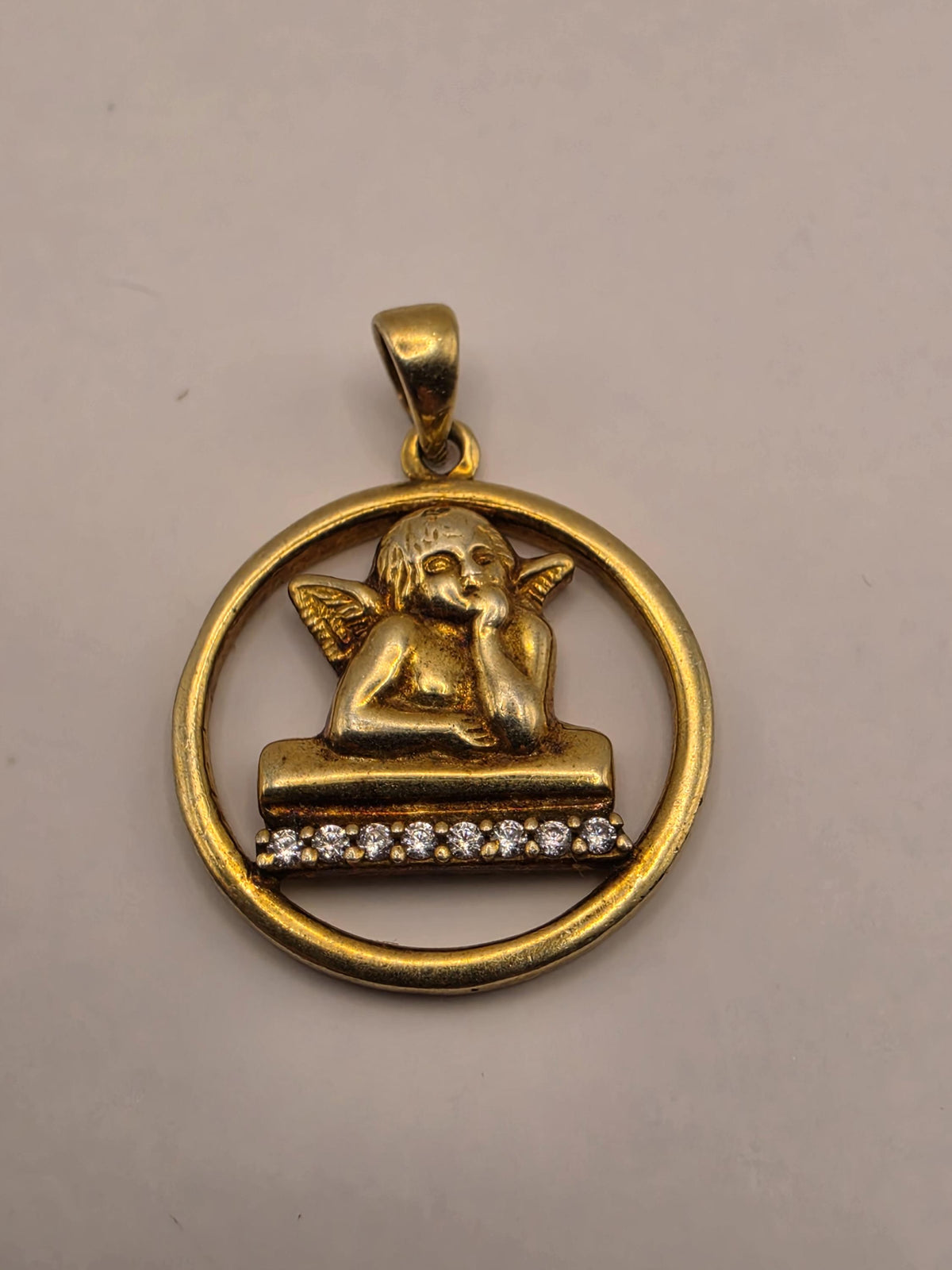 Gold Plated Sterling Silver Guardian Angel Pendant | CZ Cherub Charm