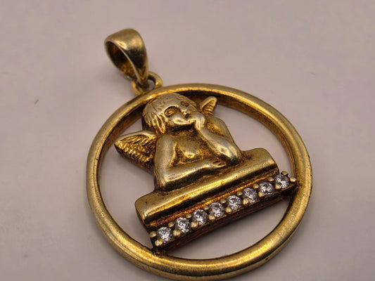 Gold Plated Sterling Silver Guardian Angel Pendant | CZ Cherub Charm