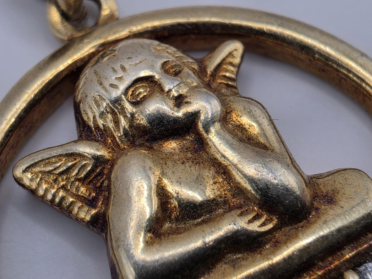 Gold Plated Sterling Silver Guardian Angel Pendant | CZ Cherub Charm