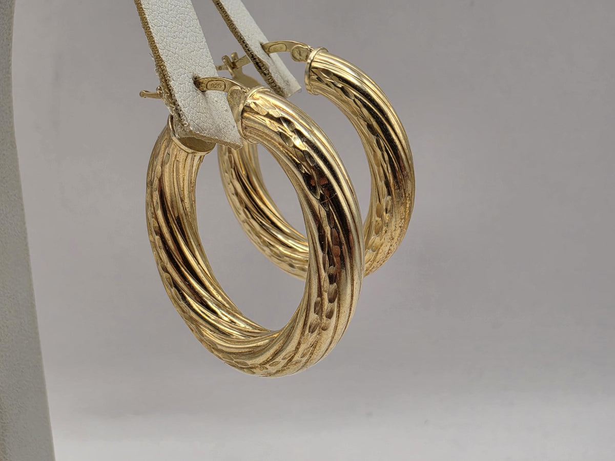 Gold Plated Sterling Silver Triple Row Hoop Earrings | Interwoven Statement Hoops