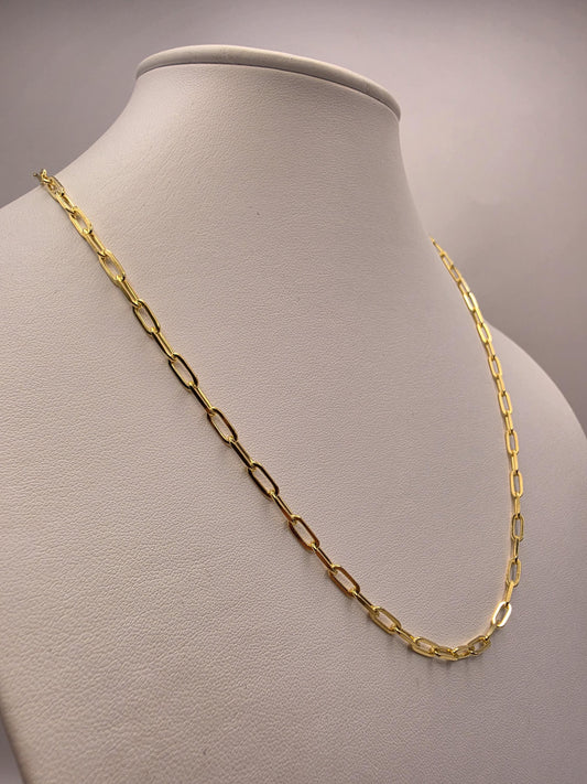 Gold Plated Sterling Silver Paperclip Chain Necklace 20 Inch 4mm 9.9g Minimalist Link Jewelry | Clamdiggers Forge