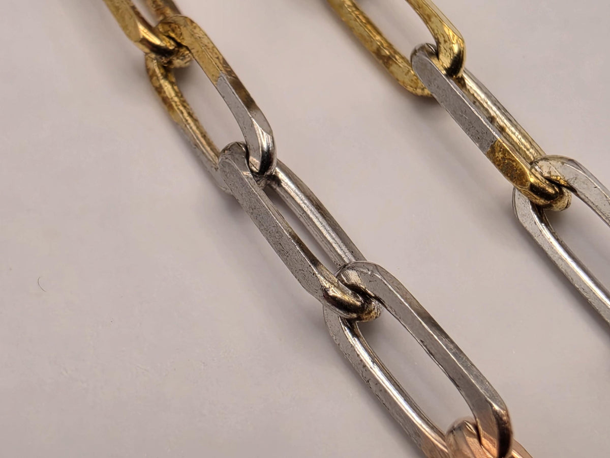 Tri Color Gold Plated Sterling Silver Paperclip Necklace 22 Inch 3mm Mixed Metal Link Chain | Clamdiggers Forge