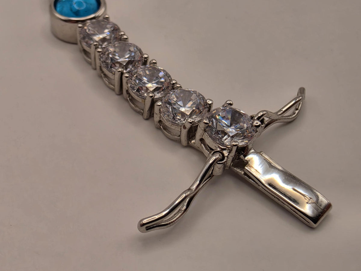 Sterling Silver Evil Eye Tennis Bracelet Clear CZ Blue Nazar 7.5 Inch 17.7g Statement Jewelry | Clamdiggers Forge