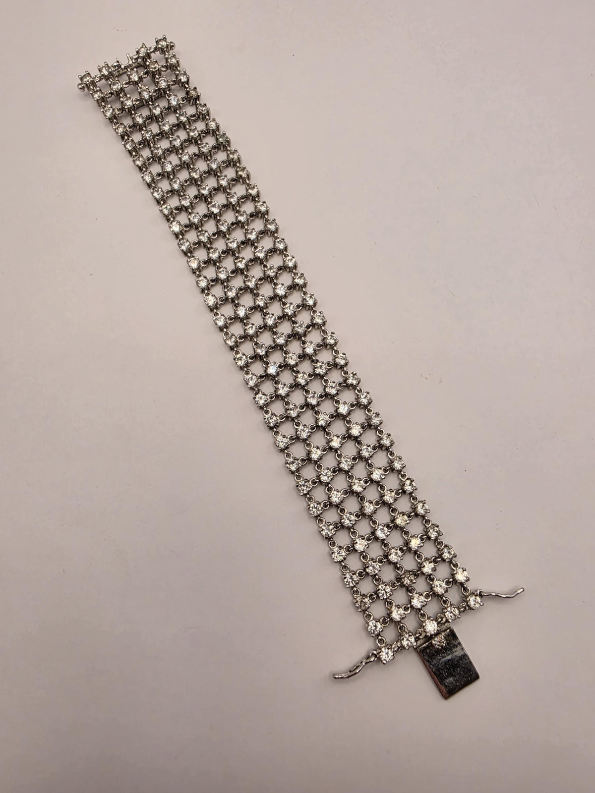 Wide Sterling Silver Crystal Mesh Bracelet 7 Inch 1 Inch 44g Multi Row Statement Cuff Jewelry | Clamdiggers Forge