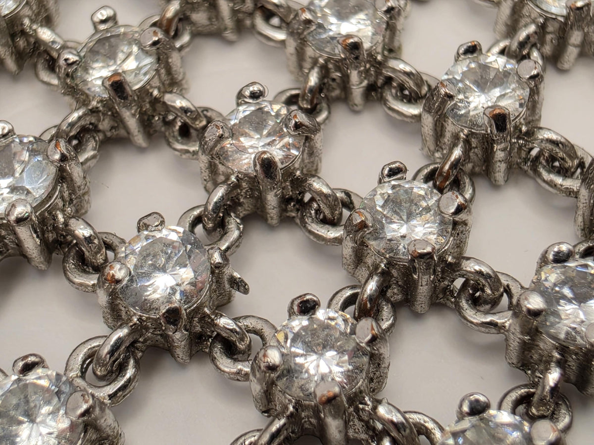 Wide Sterling Silver Crystal Mesh Bracelet 7 Inch 1 Inch 44g Multi Row Statement Cuff Jewelry | Clamdiggers Forge