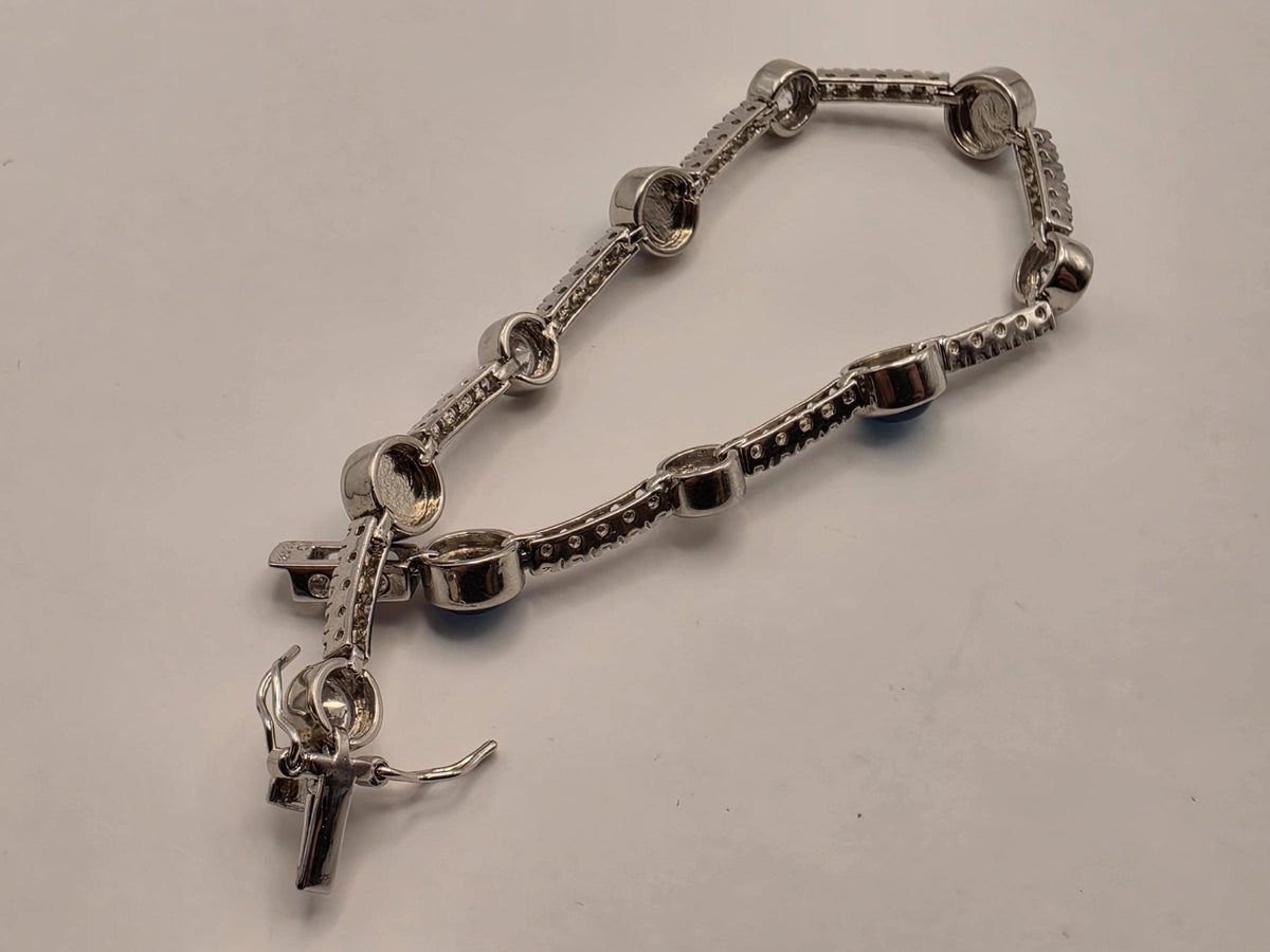 Sterling Silver Evil Eye CZ Station Bracelet 7 Inch 7.5mm Blue Nazar Tennis Style Jewelry | Clamdiggers Forge