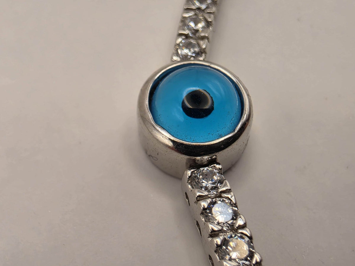 Sterling Silver Evil Eye CZ Station Bracelet 7 Inch 7.5mm Blue Nazar Tennis Style Jewelry | Clamdiggers Forge