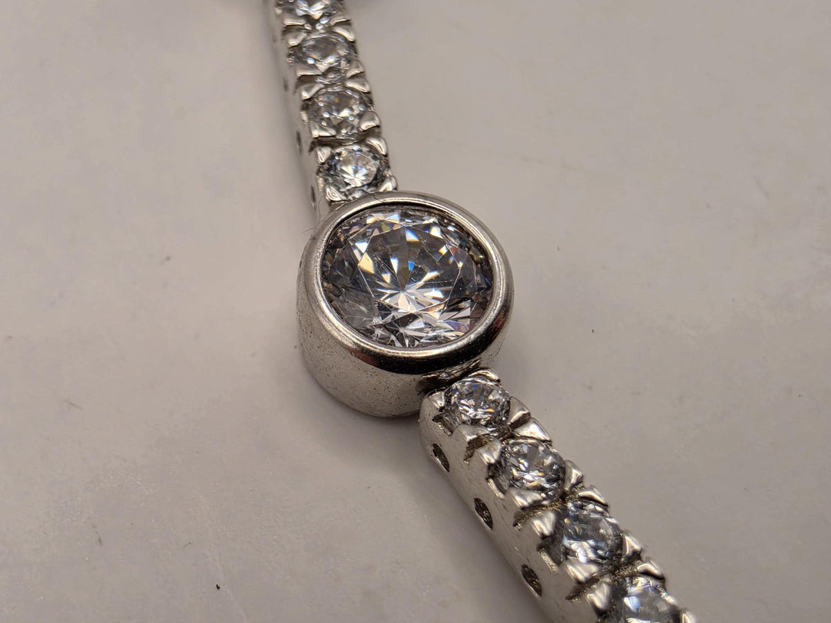 Sterling Silver Evil Eye CZ Station Bracelet 7 Inch 7.5mm Blue Nazar Tennis Style Jewelry | Clamdiggers Forge
