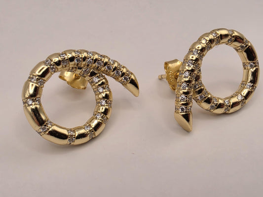 Gold Plated Sterling Silver Oval Rope Hoop Earrings Clear CZ Textured Statement Pair .75 Inch | Clamdiggers Forge
