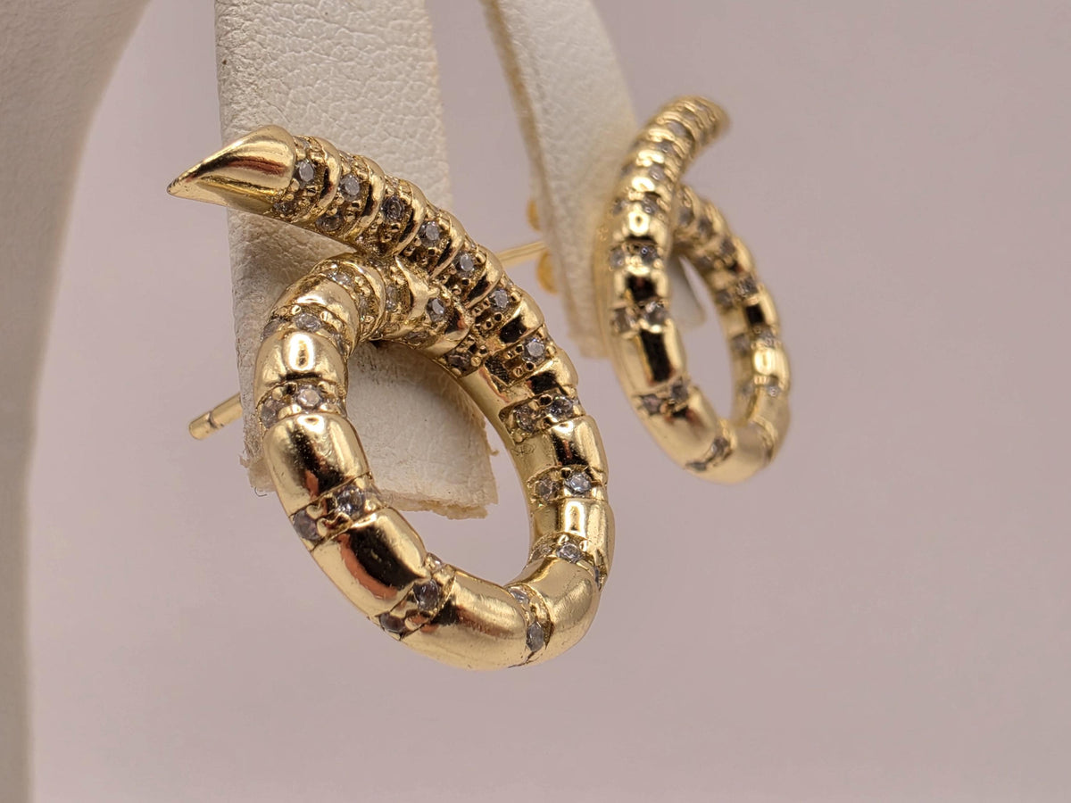 Gold Plated Sterling Silver Oval Rope Hoop Earrings Clear CZ Textured Statement Pair .75 Inch | Clamdiggers Forge