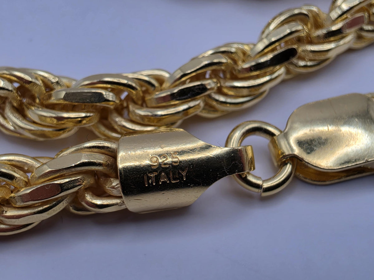 Heavy Gold Plated Sterling Silver Rope Chain Necklace 24 Inch 5mm 66g Statement Chain | Clamdiggers Forge