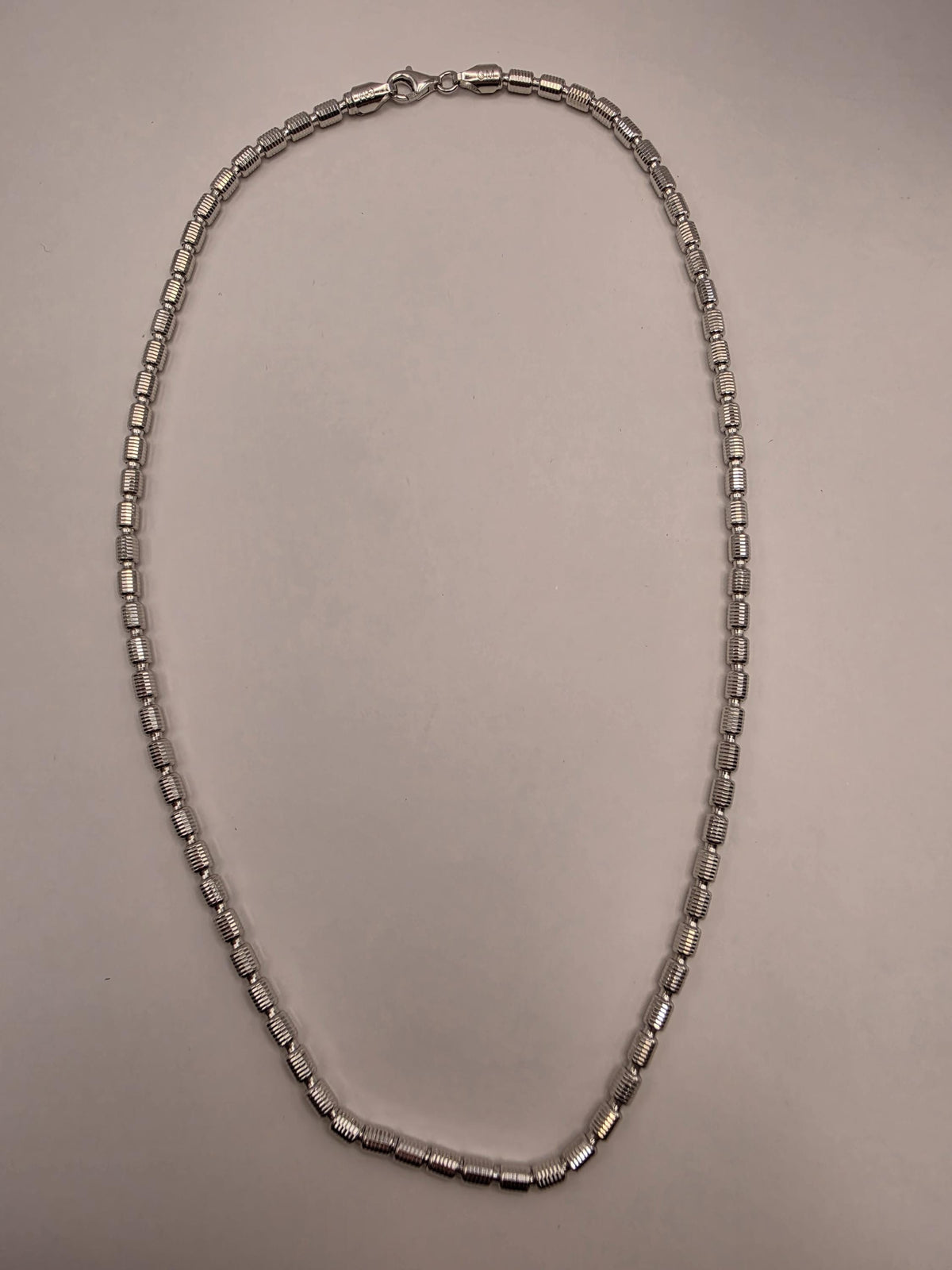 Sterling Silver Diamond Cut Drum Bead Chain Necklace 20 Inch 4mm 20.9g 925 Silver | Clamdiggers Forge